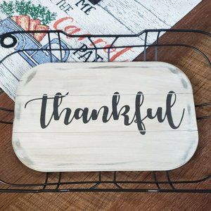 Rustic Distressed Black Metal Wood Tray Thankful